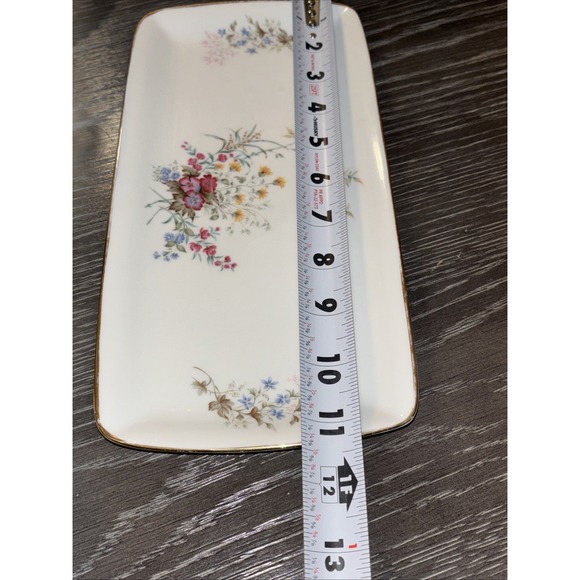 Vintage Royal Kent small rectangular platter flowers gold rim England - Picture 7 of 8